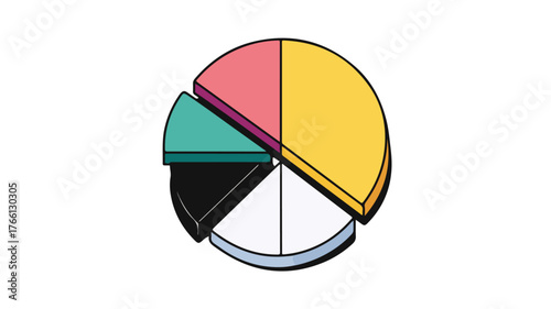 Detailed Four-Section Pie Chart with Solid Icon Vector