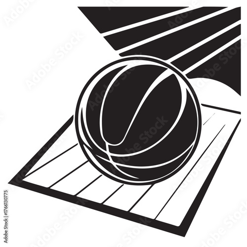 Basketball court isolated on white background, featuring a basketball on the court with perspective lines, capturing the essence of the sport and the energy of the game