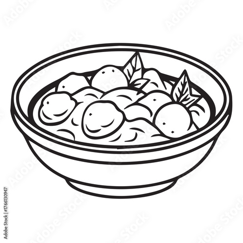 Illustration of a bowl of soup isolated on white background, showcasing a hearty meal with visible ingredients and a simple, clean design suitable for culinary or educational purposes