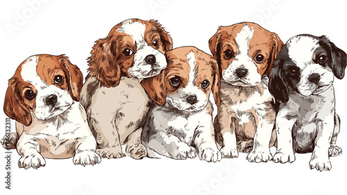 Adorable Vector Illustration of Cute Puppies with Outline Isolated on White Background