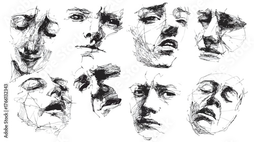 Hand Drawn Face Emotion Vector Set with Pencil Scribbles