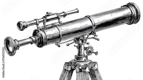 Antique Telescope Illustration on White Background for Astronomy Enthusiasts