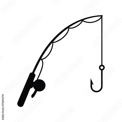A simple fishing rod with a hook and line against a white background