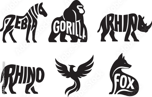 Collection of animal silhouettes formed by text