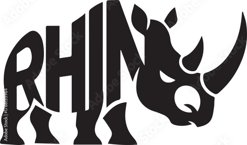 Creative rhino silhouette formed by the word rhino