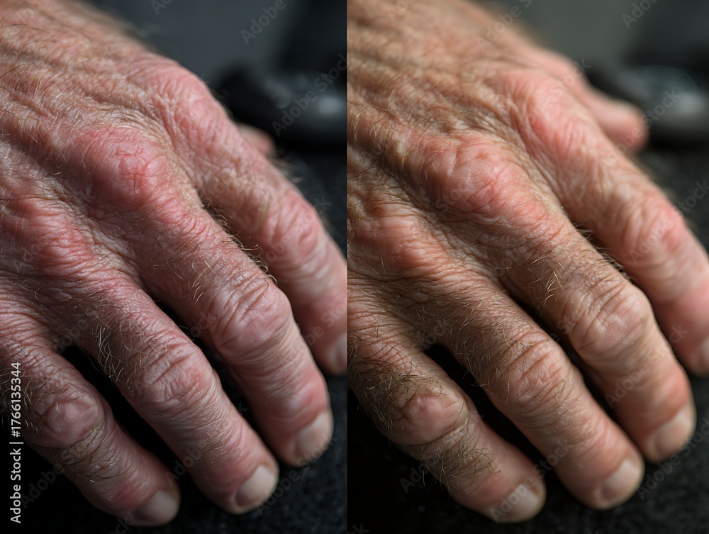 Fototapeta premium Second hand from different ages, showing differences in blood vessels, thinness and age spots.