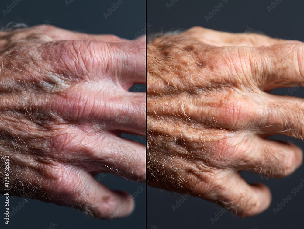 Fototapeta premium Second hand from different ages, showing differences in blood vessels, thinness and age spots.