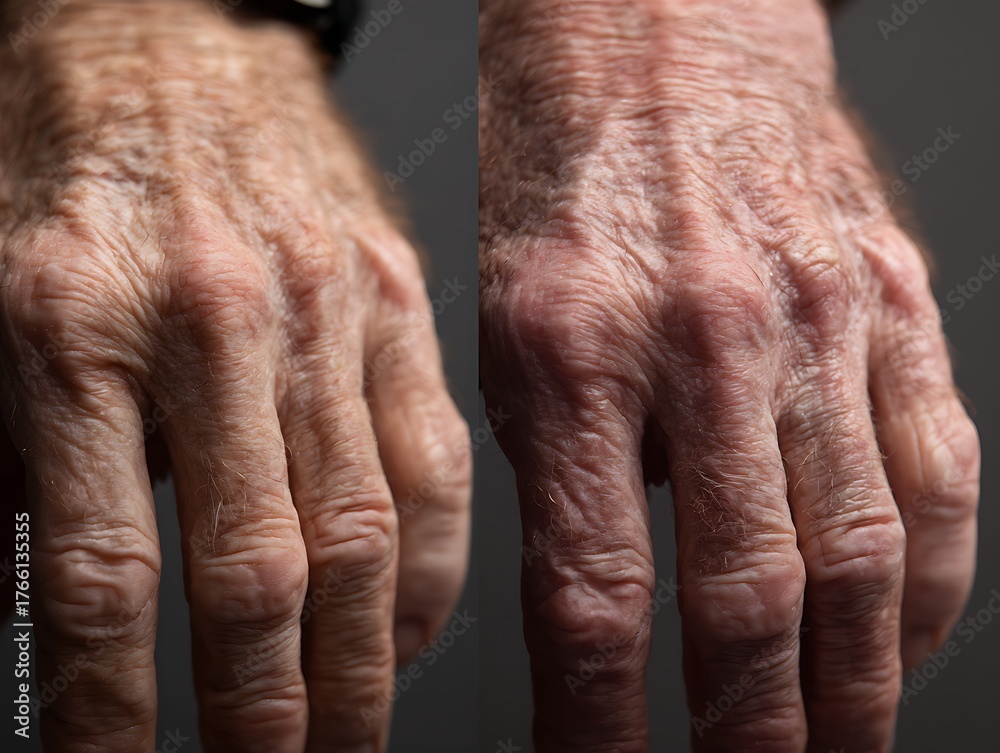 Fototapeta premium Second hand from different ages, showing differences in blood vessels, thinness and age spots.