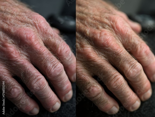 Second hand from different ages, showing differences in blood vessels, thinness and age spots.
