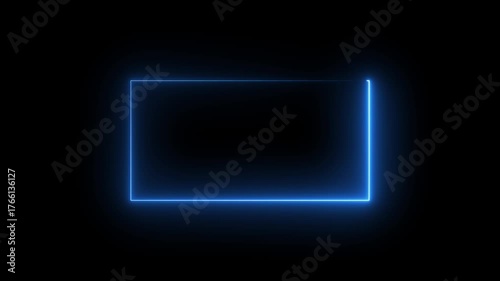 Abstract cayn neon glowing line frame, animated moving led light screen box projection 3d rendering, empty space border presentation,black background. Neon Square Frame Animation.4k video
