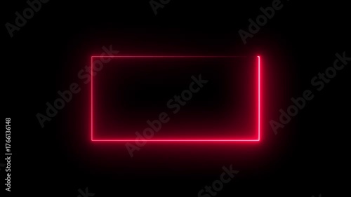 Abstract cayn neon glowing line frame, animated moving led light screen box projection 3d rendering, empty space border presentation,black background. Neon Square Frame Animation.4k video