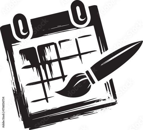 Creative scheduling concept with paintbrush and calendar icon in minimalist style