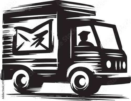 Stylized Mail Delivery Truck Illustration with Expressive Brushstrokes