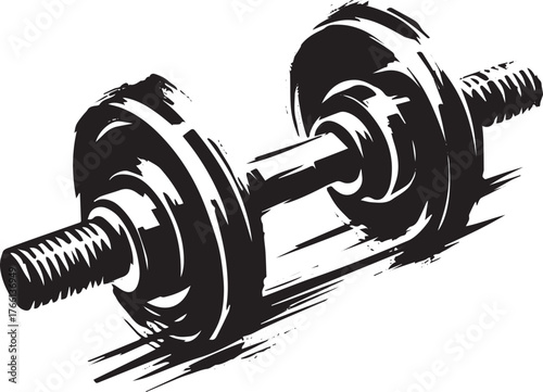 Dynamic dumbbell illustration featuring a grunge brushstroke aesthetic design