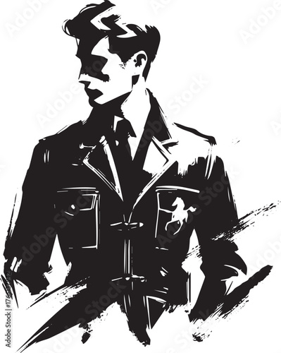 Monochrome brushstroke portrait of a man in riding attire illustration