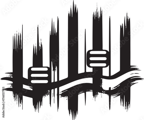 Minimalist sumi-e sound equalizer icon with textured brushstrokes aesthetic