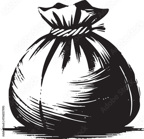 Minimalistic Ink Drawing of a Tied Sack Representing Simple Storage