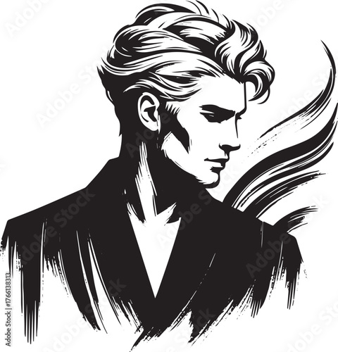 Striking monochrome portrait of a man with meticulously styled hair waves