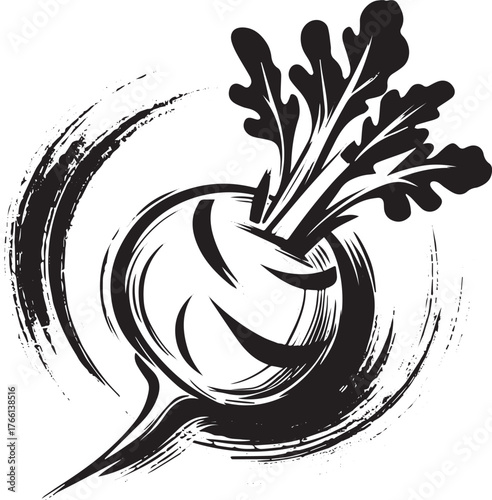 Elegant kohlrabi illustration in minimalist sumi-e style with expressive brushstrokes