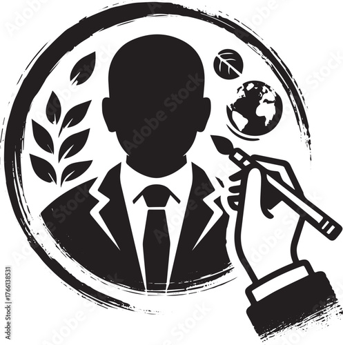 Eco-Consultant Sumi-e Icon: Minimalist Logo for Sustainability and Green Solutions