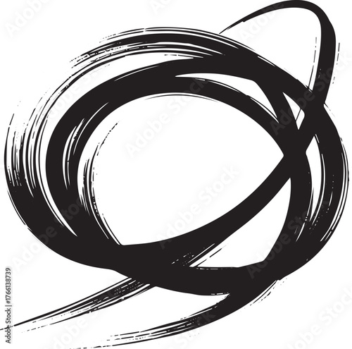 Dynamic brushstroke lasso design featuring abstract circular monochrome shape
