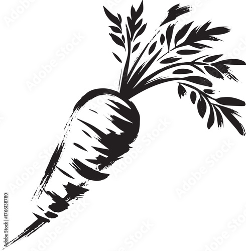 Elegant carrot illustration using sumi-e technique for artistic minimalism