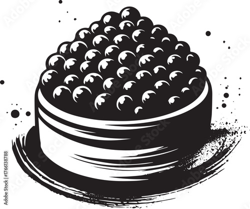 Minimalist sumi-e illustration of premium caviar with artistic brush strokes