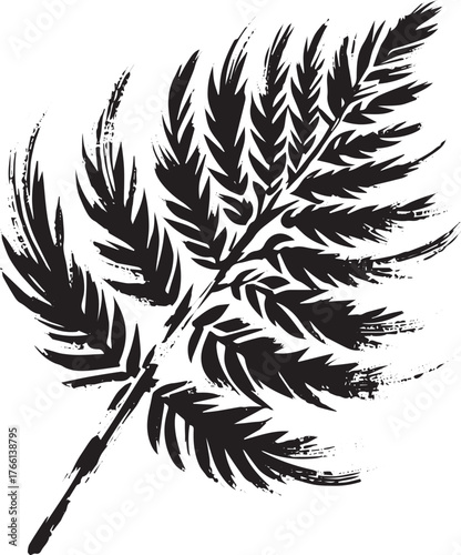 Elegant Black and White Sumi-e Style Illustration of Dawn Redwood Leaf