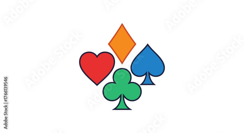 Card suits design heart diamond spade and club symbols on white backdrop ideal for a gambling blog or casino advertisement. Game night fun card game.