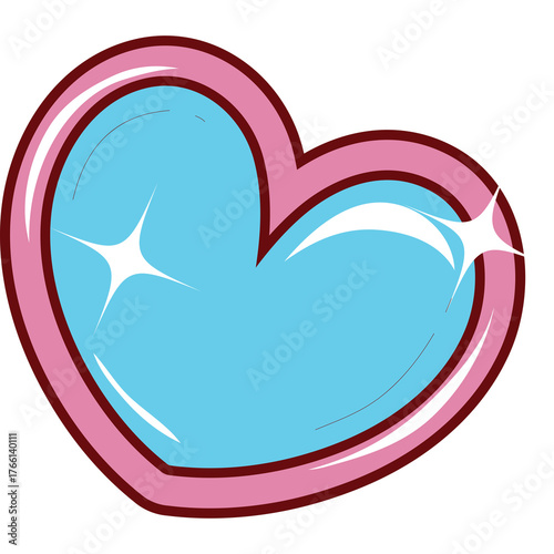Sparkling Light Blue Heart Shape With Pink Border On A Transparent Background Glossy Love Symbol With White Highlights