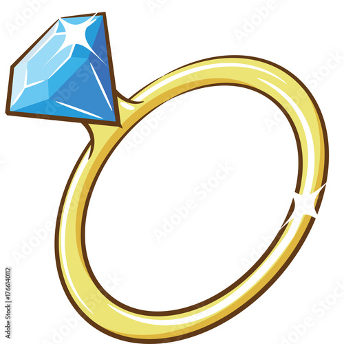 Sparkling blue diamond engagement ring with a gold band set against a clean white background symbolizing love commitment and marriage proposal accessory detail