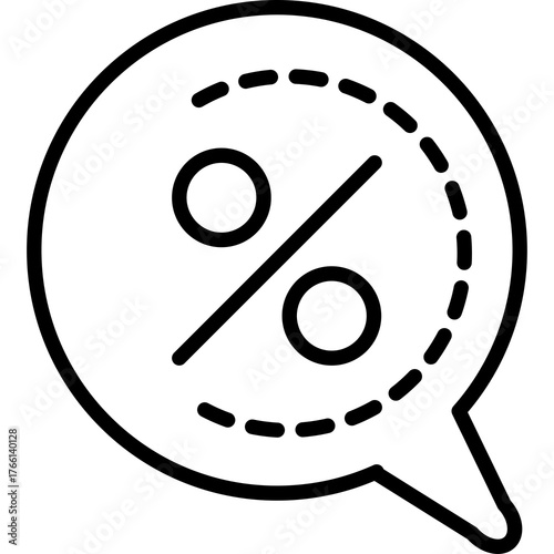 Speech Bubble With Percentage Symbol Inside Representing Discount Or Interest With Dotted Outline On Transparent Background Minimalist Line Art Icon