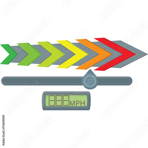 Speedometer Gauge With Indicator Arrow Moving From Green To Red Showing High Speed And Digital Display With 888 MPH Reading Isolated On Transparent Background