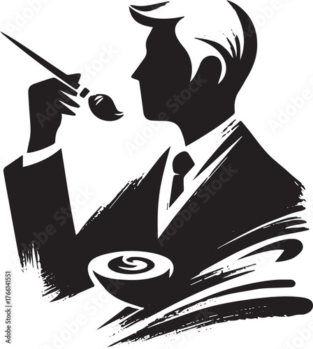 Elegant Connoisseur Sumi-e Illustration of a Professional Taster Logo