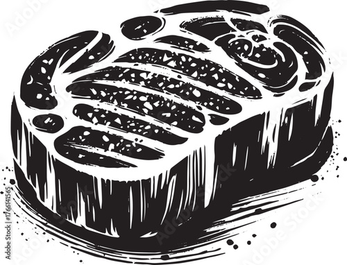 Monochrome sumi-e brush stroke illustration of a flavorful Chimichurri Steak