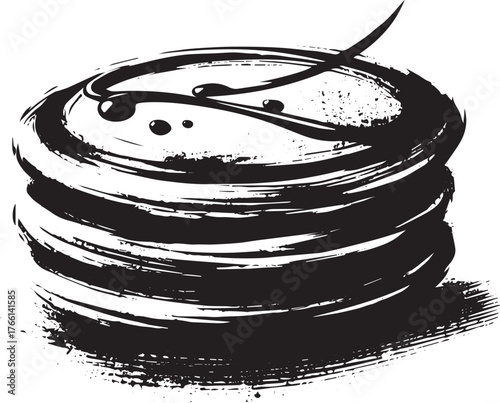 Minimalist sumi-e illustration of a stack of Russian blini pancakes