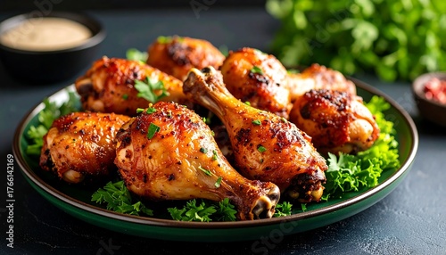 Roasted chicken drumsticks on a plate (3)