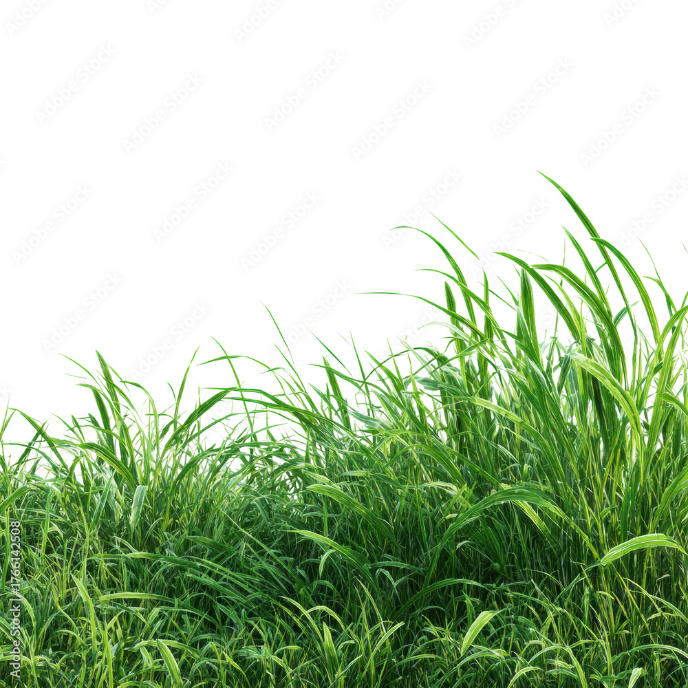 Naklejka premium Growing lush grass field nature scene green environment isolated on transparent background
