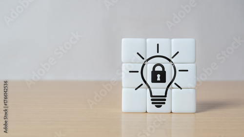 Copyright or patent concept, intellectual property. Patented brand identity license product copyright. Granting of a property right by a sovereign authority to an inventor