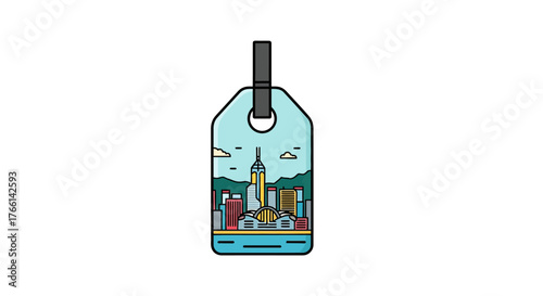 hong kong skyline on a tag illustrating travel tourism and city life showcasing skyscrapers harbor views for destination marketing and vacation guides