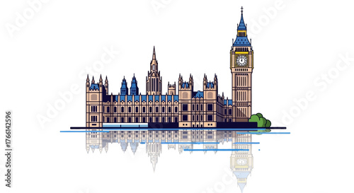 houses of parliament illustration reflecting on the thames river symbolizing british government and politics ideal for london travel guides