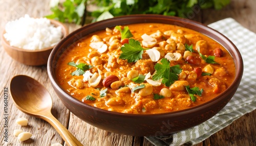 Fototapeta Naklejka Na Ścianę i Meble -  Bowl of rich, spiced curry with rice