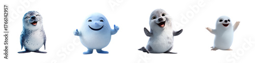 Adorable Seal Pups Displaying Joyful Expressions, Perfect for Children's Content or Educational Materials, Vector Origin Enhances Scalability and Clarity for Print