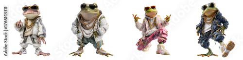 Hip Hop Frogs in Streetwear with Bling, Cool Urban Style, Fun and Playful Characters, Humorous Animal Theme, Creative Vector Illustration for Unique Designs
