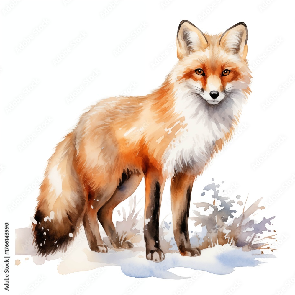 Fototapeta premium A beautiful red fox standing in the snow