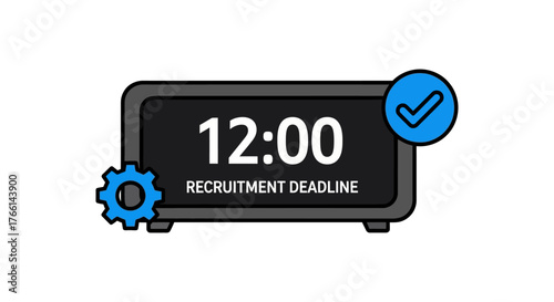 recruitment deadline at 1200 indicating successful completion perfect for illustrating timely task management efficiency and punctual project delivery.