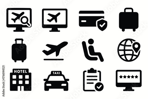 Collection of travel and transportation icons for digital and print media