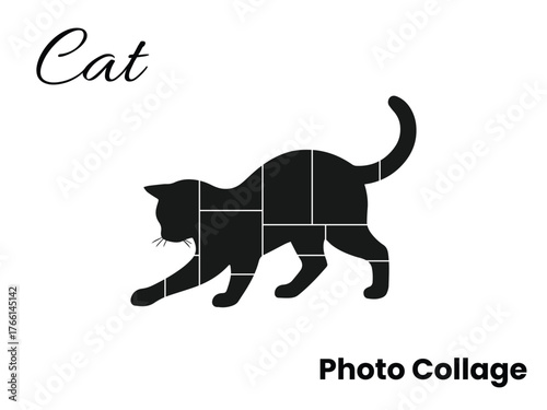 Playful cat silhouette photo collage design for creative poster or pet photo frame