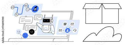 Robot assistant facilitating communication, analyzing emotions, and connecting AI to e-commerce tools. Ideal for automation, e-commerce, AI, cloud storage, customer support, digital transformation