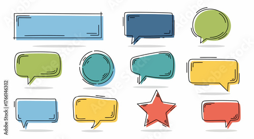 Vector Collection of Colorful Hand-Drawn Speech Bubbles and Text Frames for Creative Designs